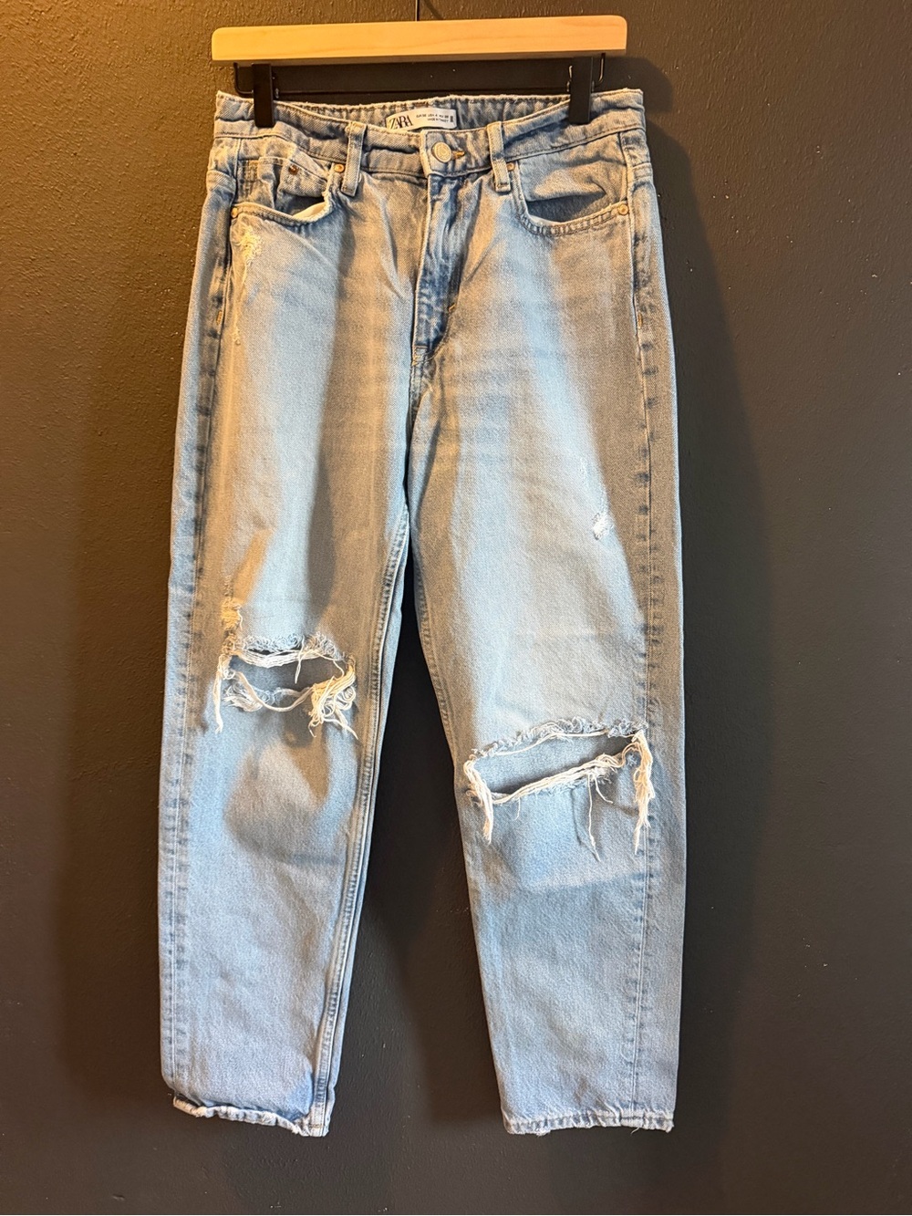 Zara Light Blue Distressed High-Rise Jeans